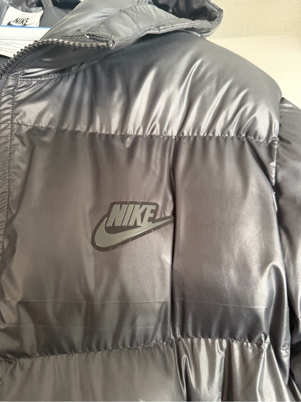 Nike Womens Therma-Fit Black Glossy Puffer Jacket with Logo